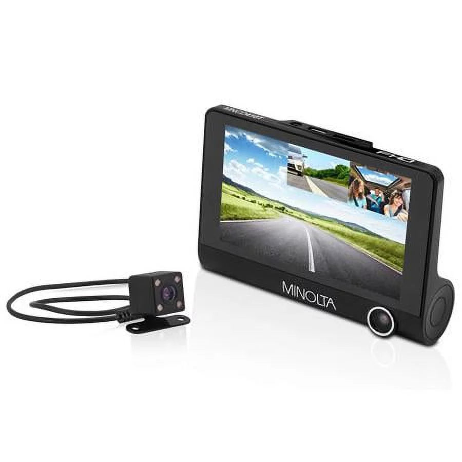 MNCD410T Full  Front and Rear View 4"  Screen Dash Camera with 3-Channel Recording, Black