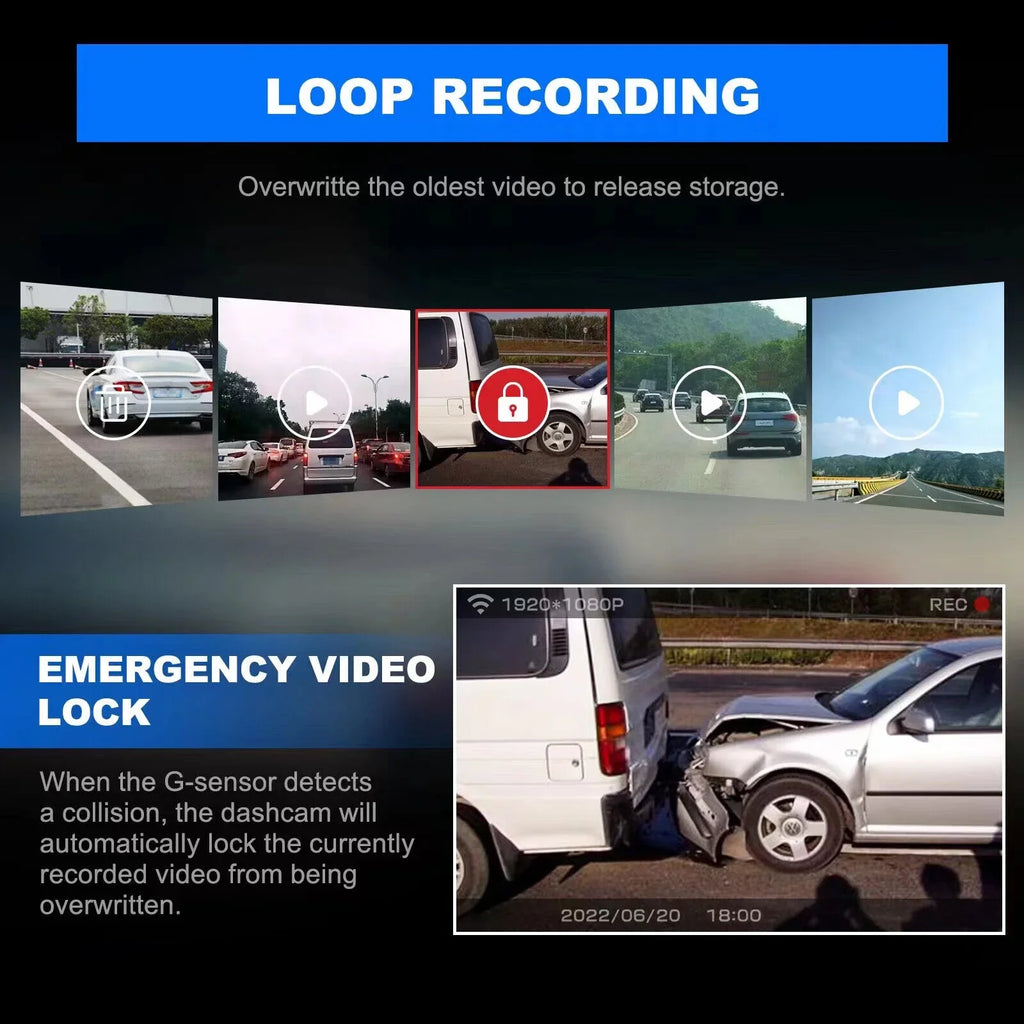 A1-2K Smart Dash Cam 2K 1440P Built-in WiFi Car Camera  Control Loop Recording G-Sensor Night Vision Support 128G