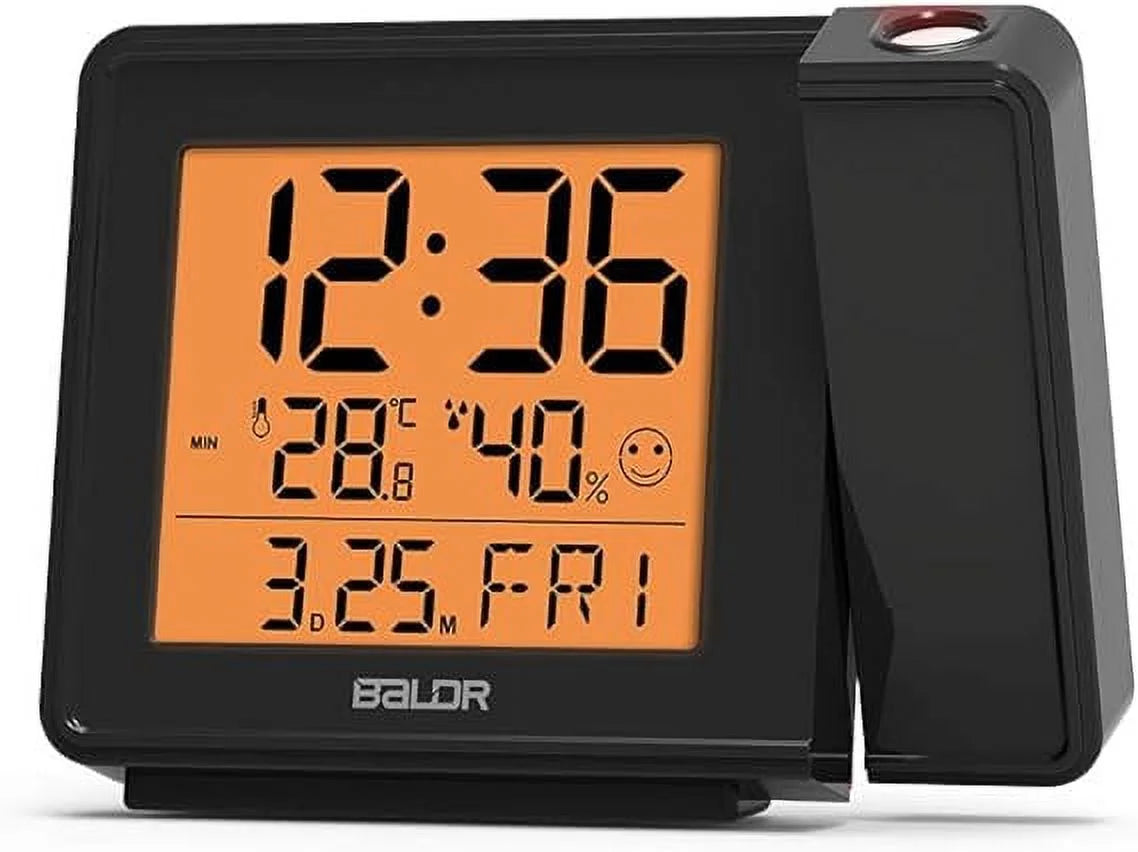 Digital Time Projection Alarm Clock - Atomic Time Projector on Ceiling Wall (Black)