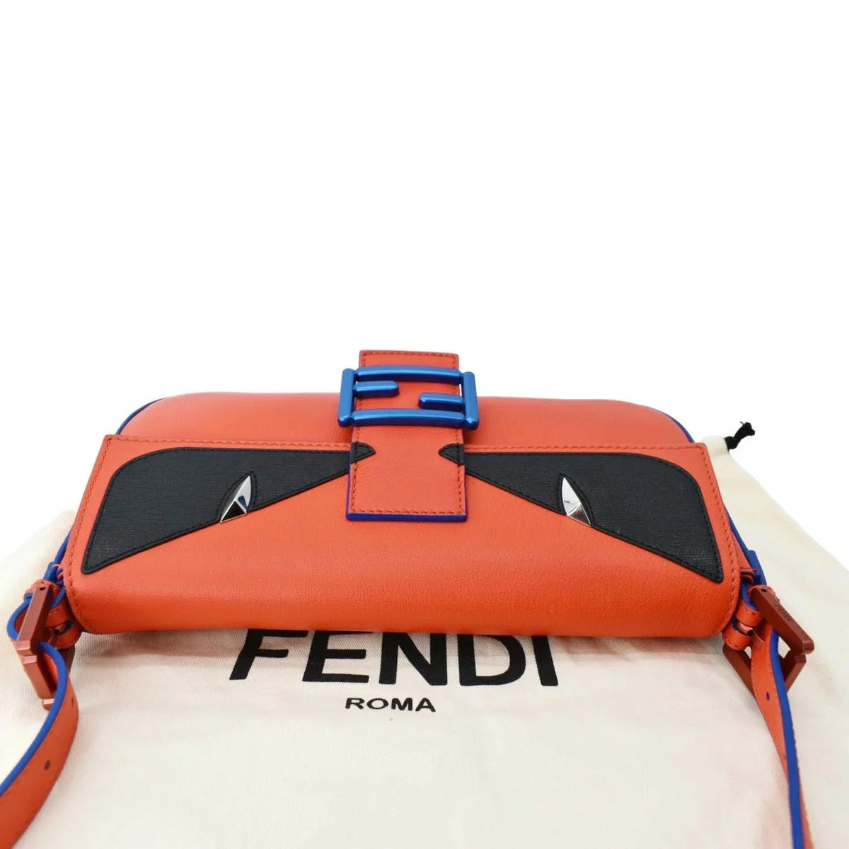 Pre-owned  Monster Eye Baguette Calfskin Leather Crossbody Bag Orange