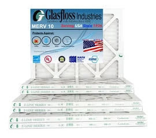 Glasfloss 20x20x1 -  10 -Qty:6 - Furnace Air Filter - Made in  (Actual Size: 19.5 x 19.5x7/8 inch)