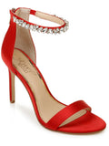 Womens Red Ankle Strap Embellished Unique Round Toe Stiletto Zip-Up Dress Sandals Shoes 8.5 M