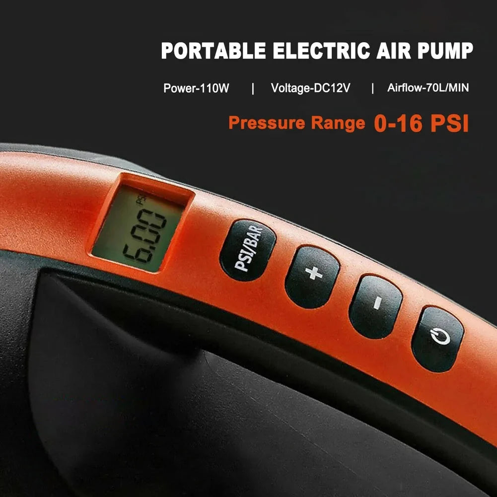 16PSI 12V Orange Intelligent Electric Air Pump High Pressure 2-Stage Paddle Board Pump
