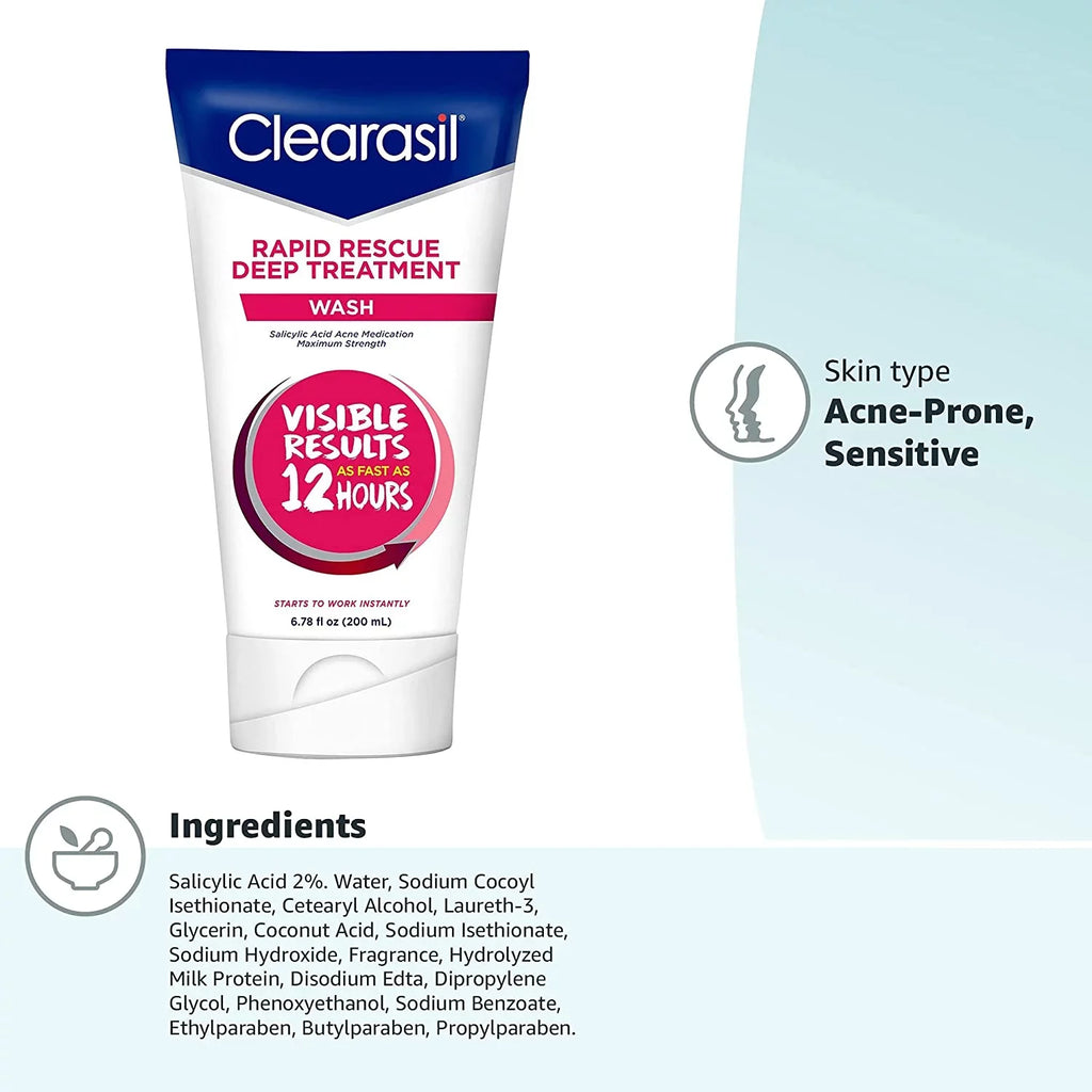 3 Pack Clearasil Rapid Rescue Deep Treatment Wash, 6.78 Each