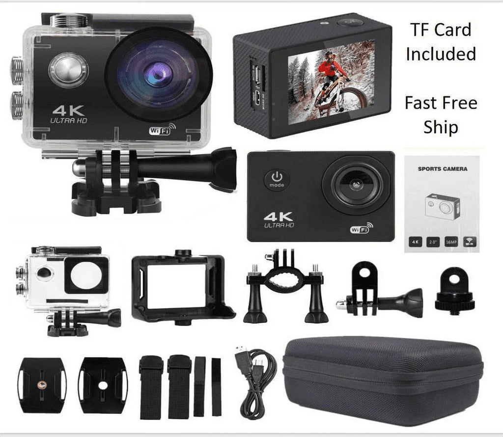 Action Camera  1080P Sports Camera Under 30M Waterproof,  Card, Battery, Carry Case Included