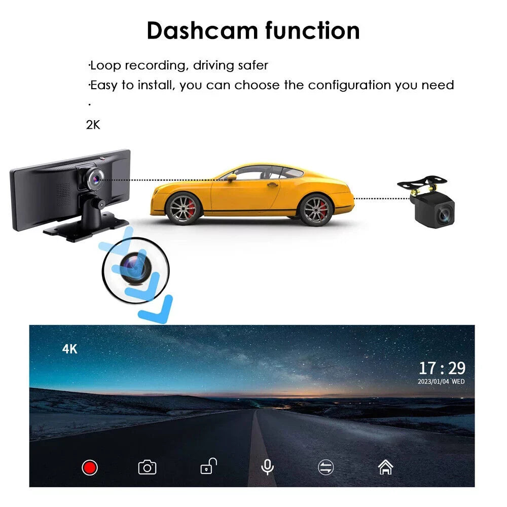 Kydely 2K Wireless 10.26'' Touch Screen Dual Channel Wifi Car  Dash Camera Android Auto ".