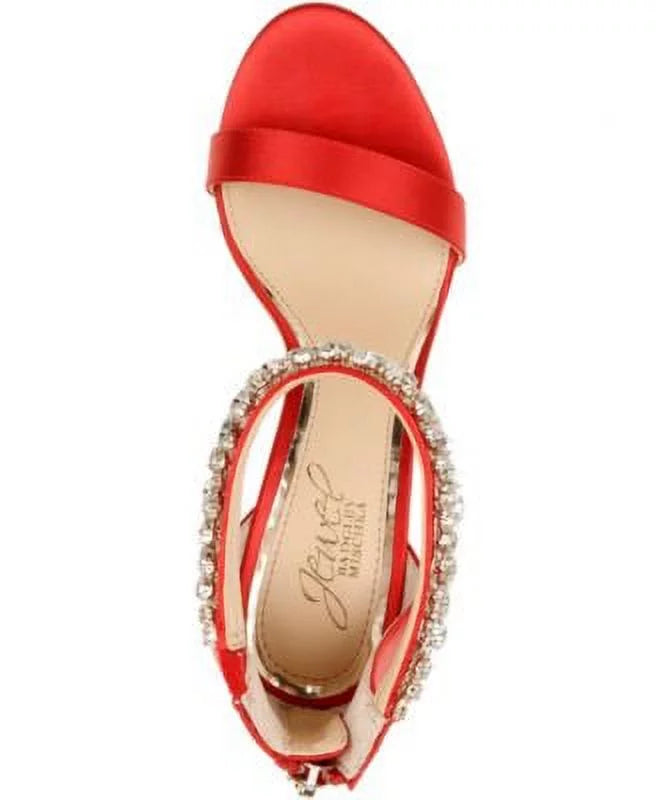 Womens Red Ankle Strap Embellished Unique Round Toe Stiletto Zip-Up Dress Sandals Shoes 8.5 M