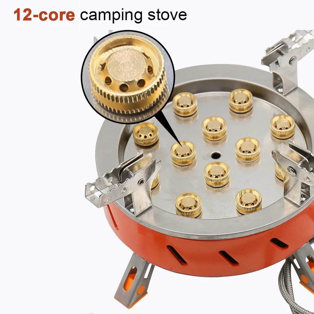 Zyzy 12 Core Camping Stove, Windproof Backpacking Stove with Piezo Ignition, Adjustable Valve