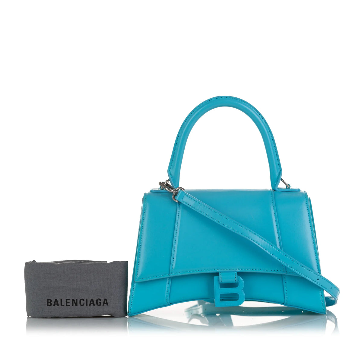 Pre-Owned Authenticated Balenciaga Hourglass S Satchel Calf Leather Blue Unisex (Good)