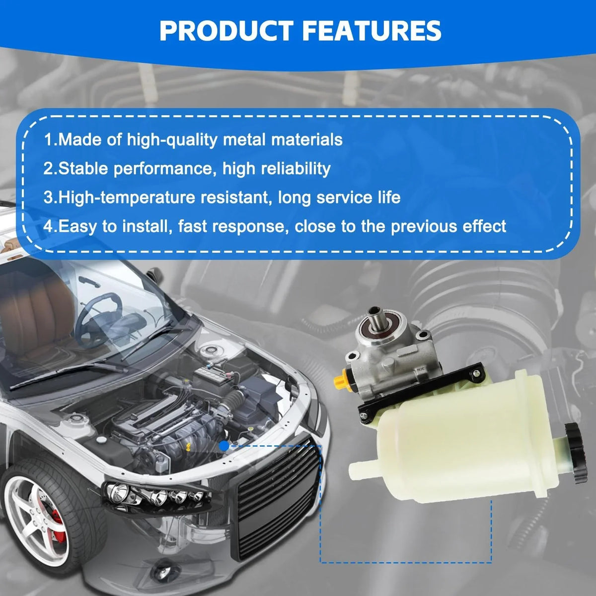 Power Steering Pump with Reservoir Compatible with 2003-2010 Dodge Ram 2500 3500, 2008-2009 Ram 4500 5500 Replacement Part  96-1008R, 961008R