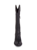 Womens Black Whip-Stitch Detailing Pull Tabs Woven Padded Texan Pointed Toe Block Heel Western Boot 5.5