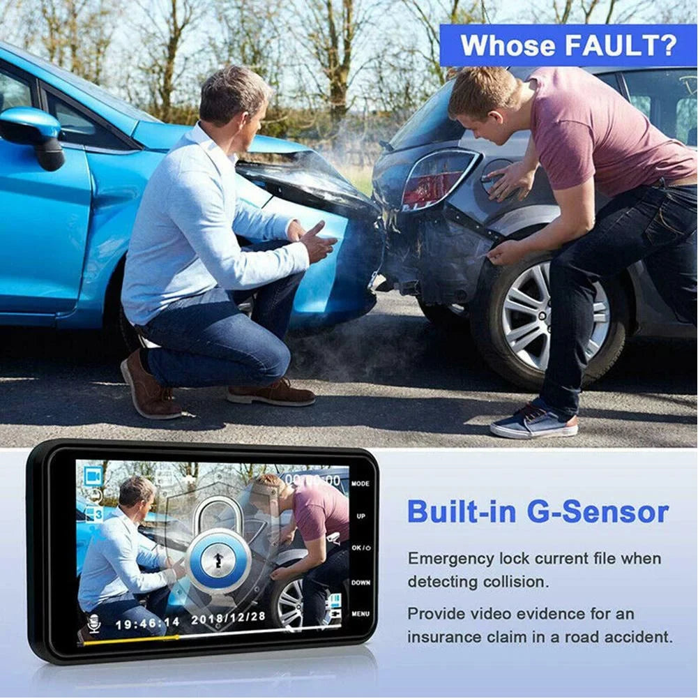 Touch Screen Dash Cam 4" 1080P Dual Lens Car  Recorder Front and Rear Camera