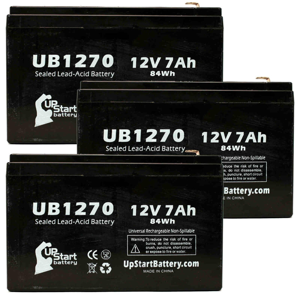 3x Pack - Compatible Upsonic PCM200VR Battery - Replacement UB1270 Universal Sealed Lead Acid Battery (12V, 7Ah, 7000mAh, F1 Terminal, , ) - Includes 6 F1 to F2 Terminal Adapters