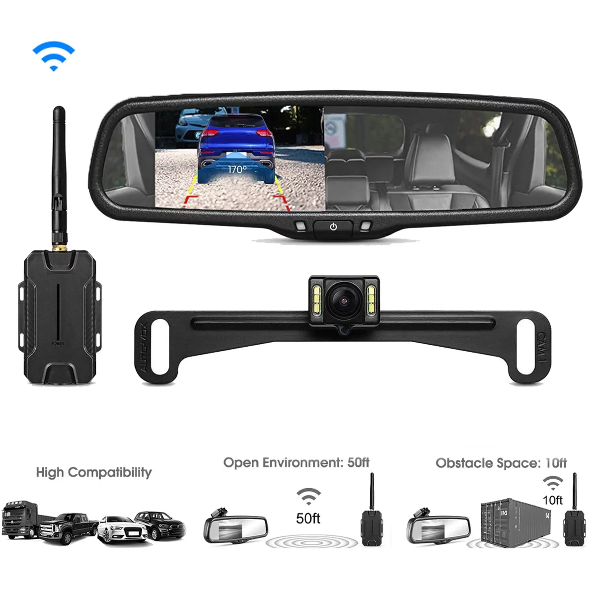Auto-Vox Wireless Backup Camera Kit  Look Rear View Mirror Monitor for Trucks, No Wiring Installation (T1400U)