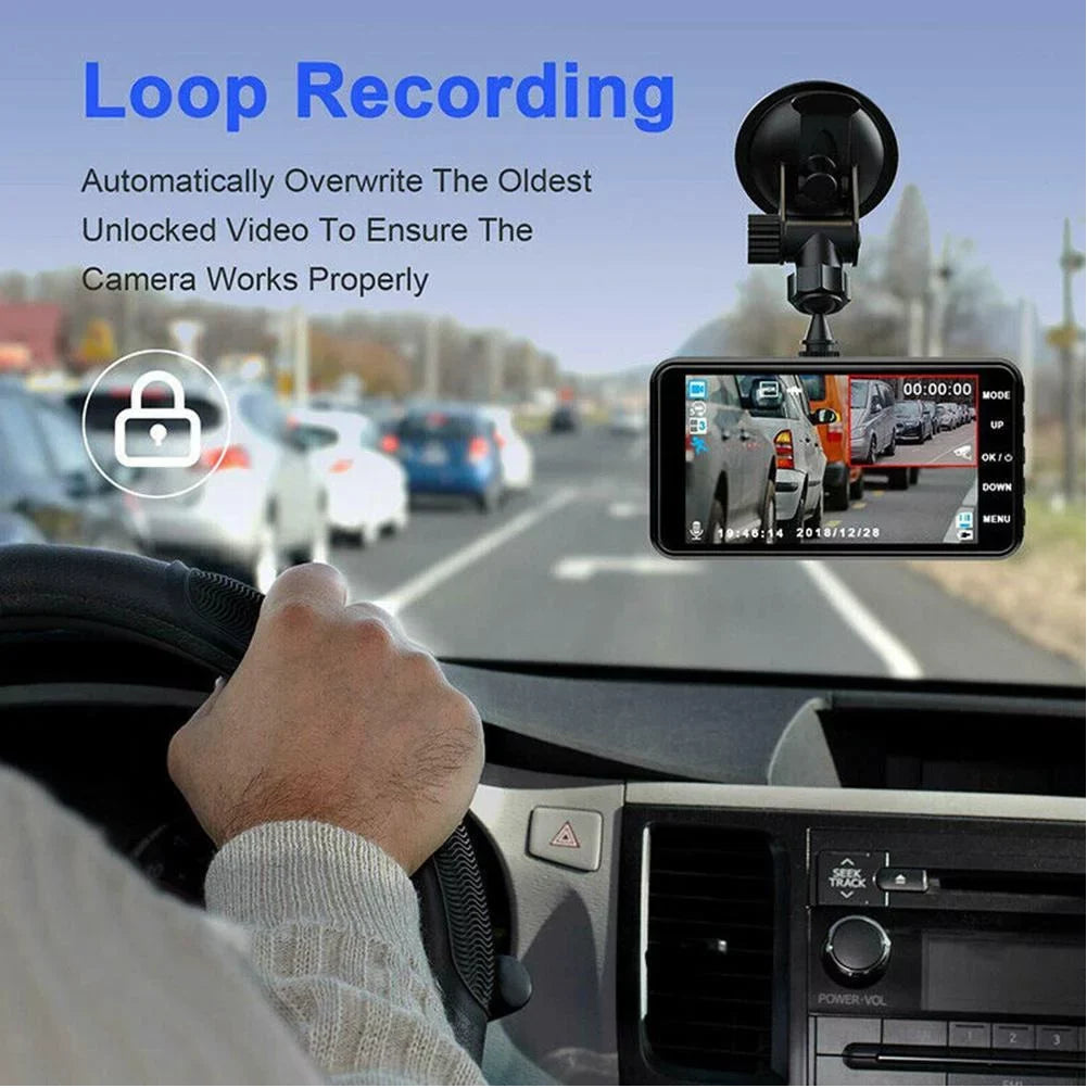 Touch Screen Dash Cam 4" 1080P Dual Lens Car  Recorder Front and Rear Camera