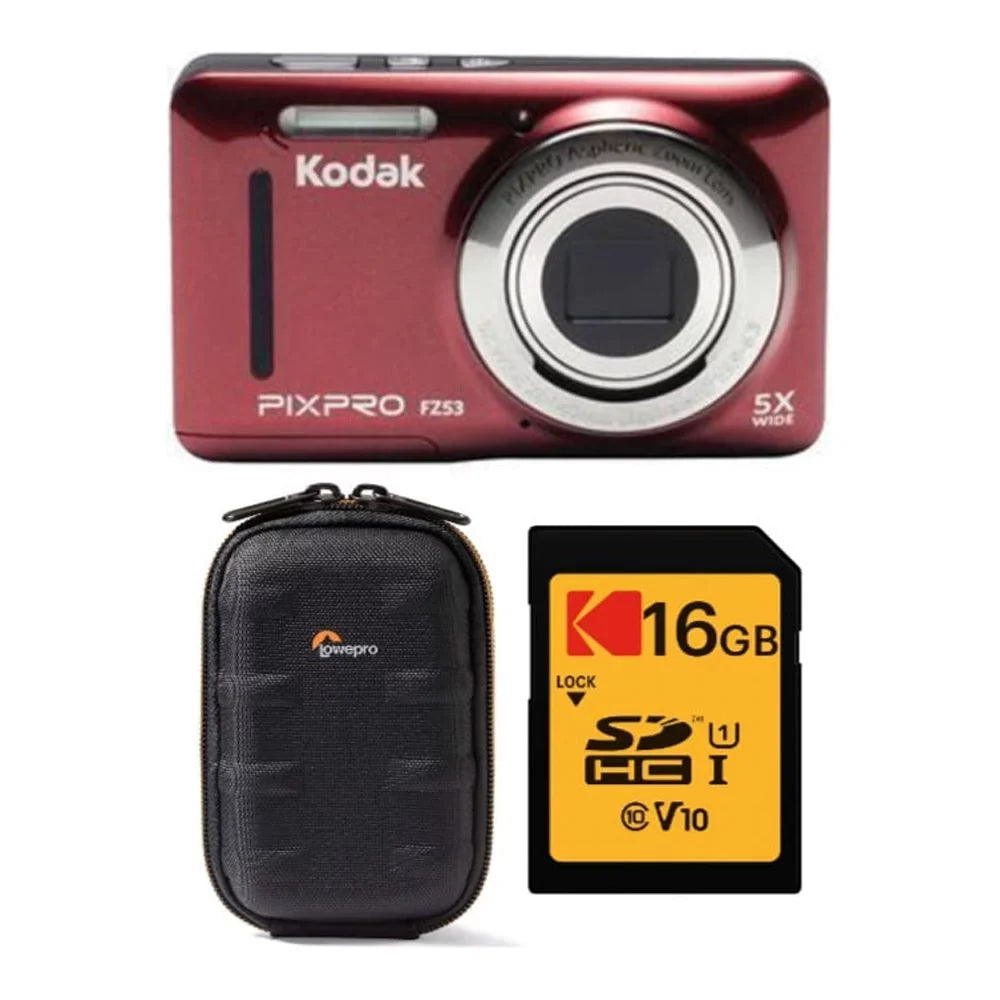 Kodak  Friendly Zoom FZ53 Digital Camera (Red) with Case and Memory Card