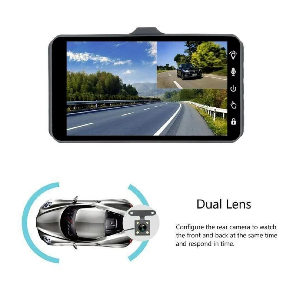 Touch Screen Dash Cam 4" 1080P Dual Lens Car  Recorder Front and Rear Camera