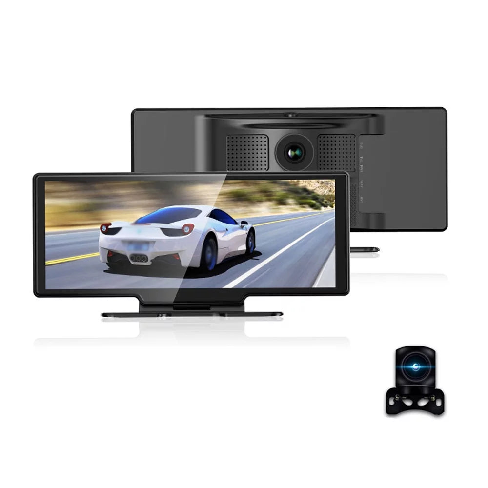Pristin 4K  Dash Front & Rear Driving Recorder 10.26 Inch Touchscreen, WiFi, G-Sensing, Loop Recording, Hands-Free Calling Essential Dash Camera for Carplay Android Auto