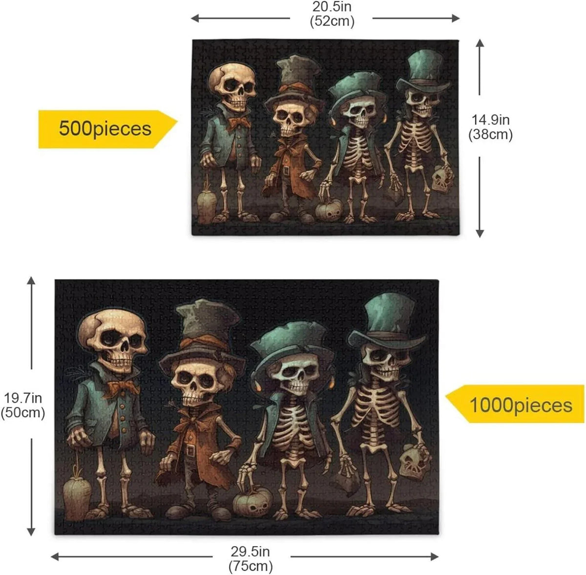 Dreamtimes 500  Wooden Jigsaw Puzzle Halloween Skeleton Print, Zigsaw with Alphabet Partition Storage Bag, Puzzle for Adults, Challenging Brain Exercise Family Game Gift for Kids Friends Parents