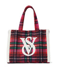Victoria’s Secret  Limited edition 2022 holiday Fleece Trim Plaid Tote Bag