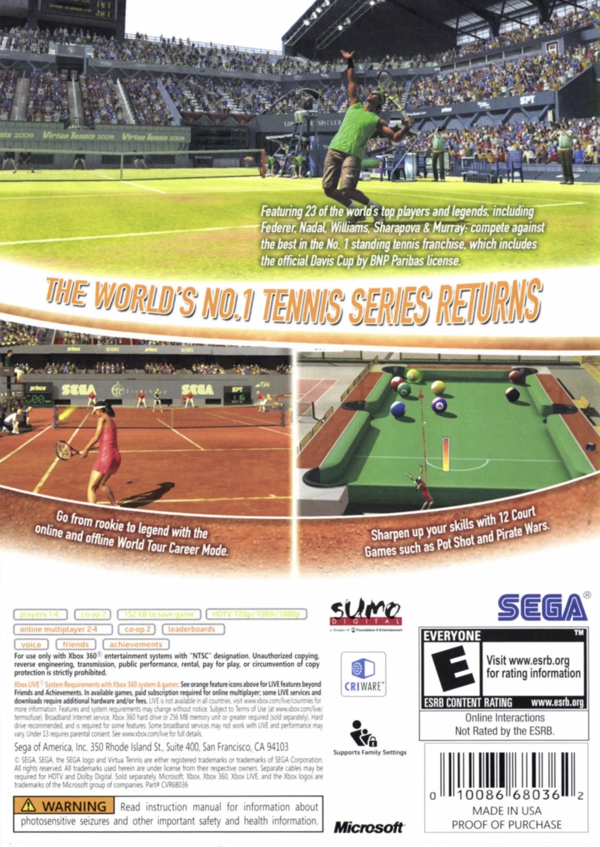 Virtua Tennis 2009, Sega,  360, 010086680362