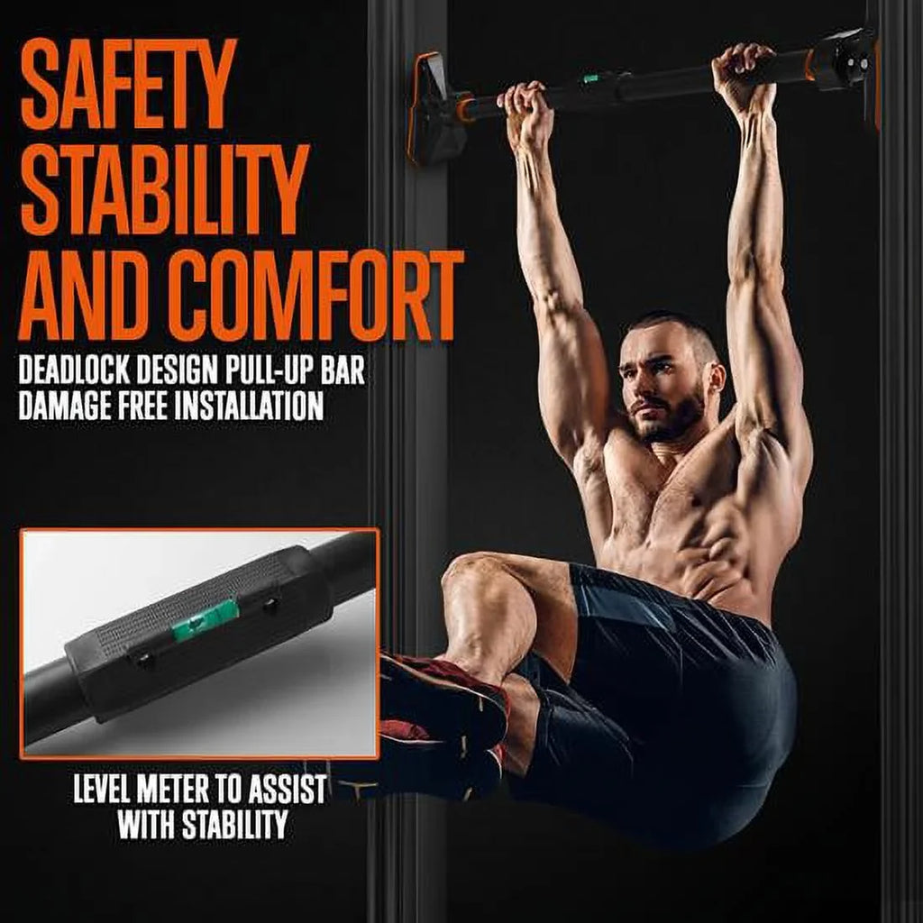 48” Adjustable Pull-up Bar -Adjustable Width 37 to 56 inches, ,orange and black color