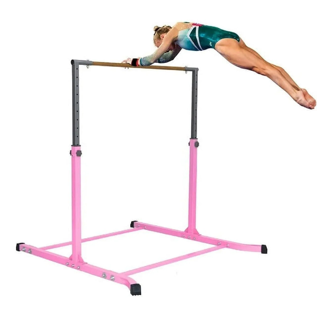 5 Star- Pink Gymnastic Kip Bar for Kids, Expandable 3-5 , Adjustable Height Horizontal Bar, Heavy Duty Curved Legs, Junior Training Equipment, Home Gymnastics, Strong and Durable