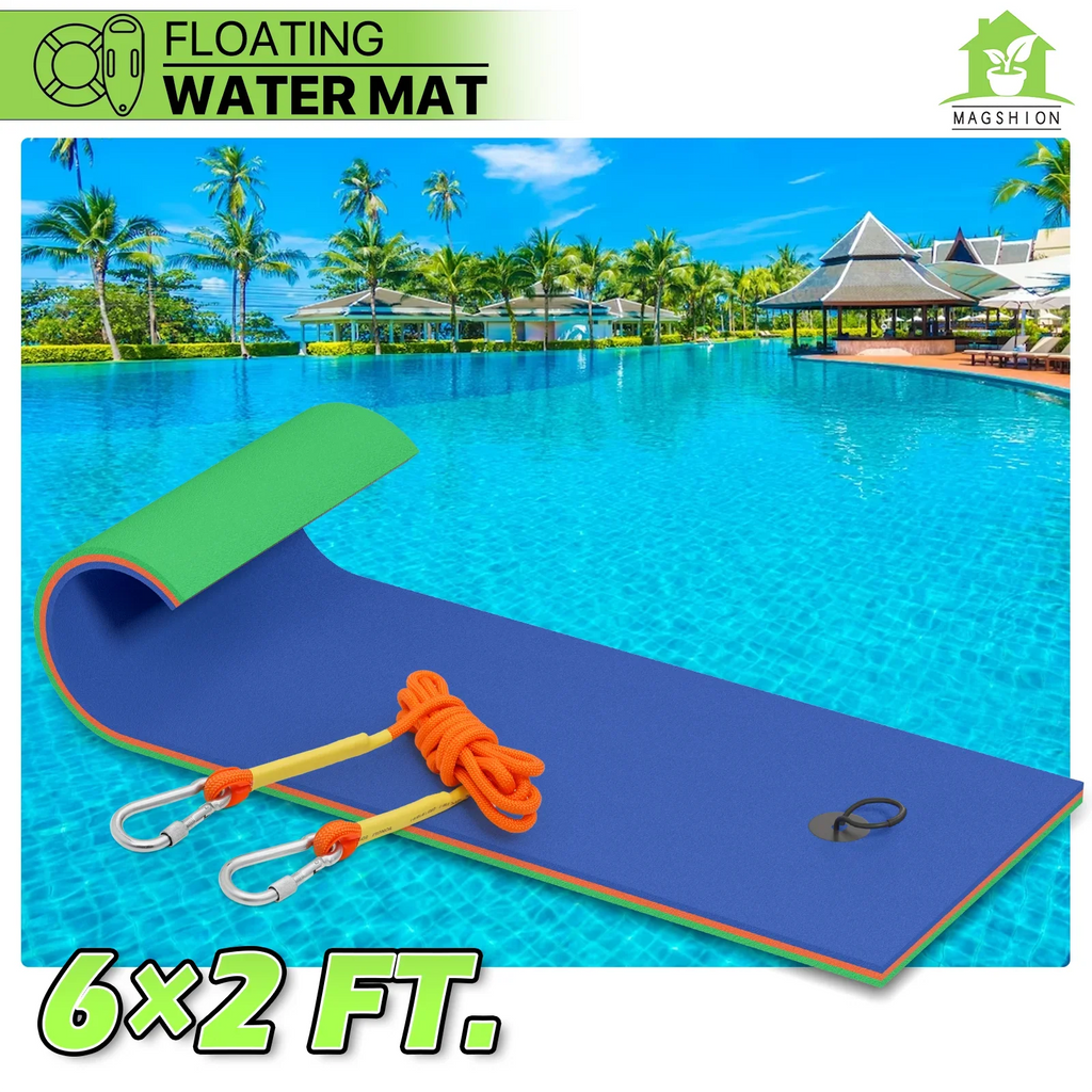Magshion 6x2ft Floating Water Mat, 3-Layer Tear-Resistant  Foam Water Floating Pad, Lake Float Mat Lily Pad for Recreation Pool River Ocean Outdoor Water Activities, Blue