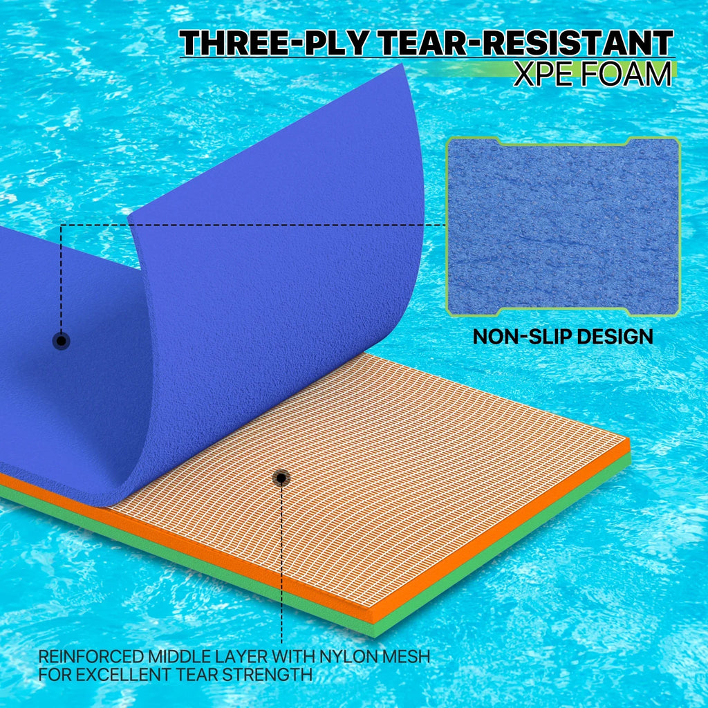 Magshion 6x2ft Floating Water Mat, 3-Layer Tear-Resistant  Foam Water Floating Pad, Lake Float Mat Lily Pad for Recreation Pool River Ocean Outdoor Water Activities, Blue