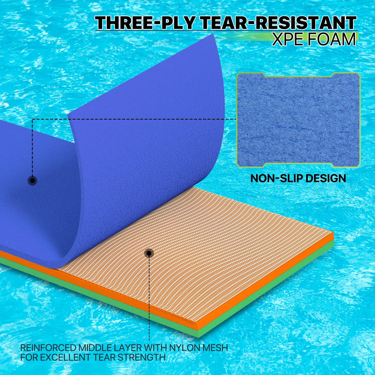 Magshion 6x2ft Floating Water Mat, 3-Layer Tear-Resistant  Foam Water Floating Pad, Lake Float Mat Lily Pad for Recreation Pool River Ocean Outdoor Water Activities, Blue