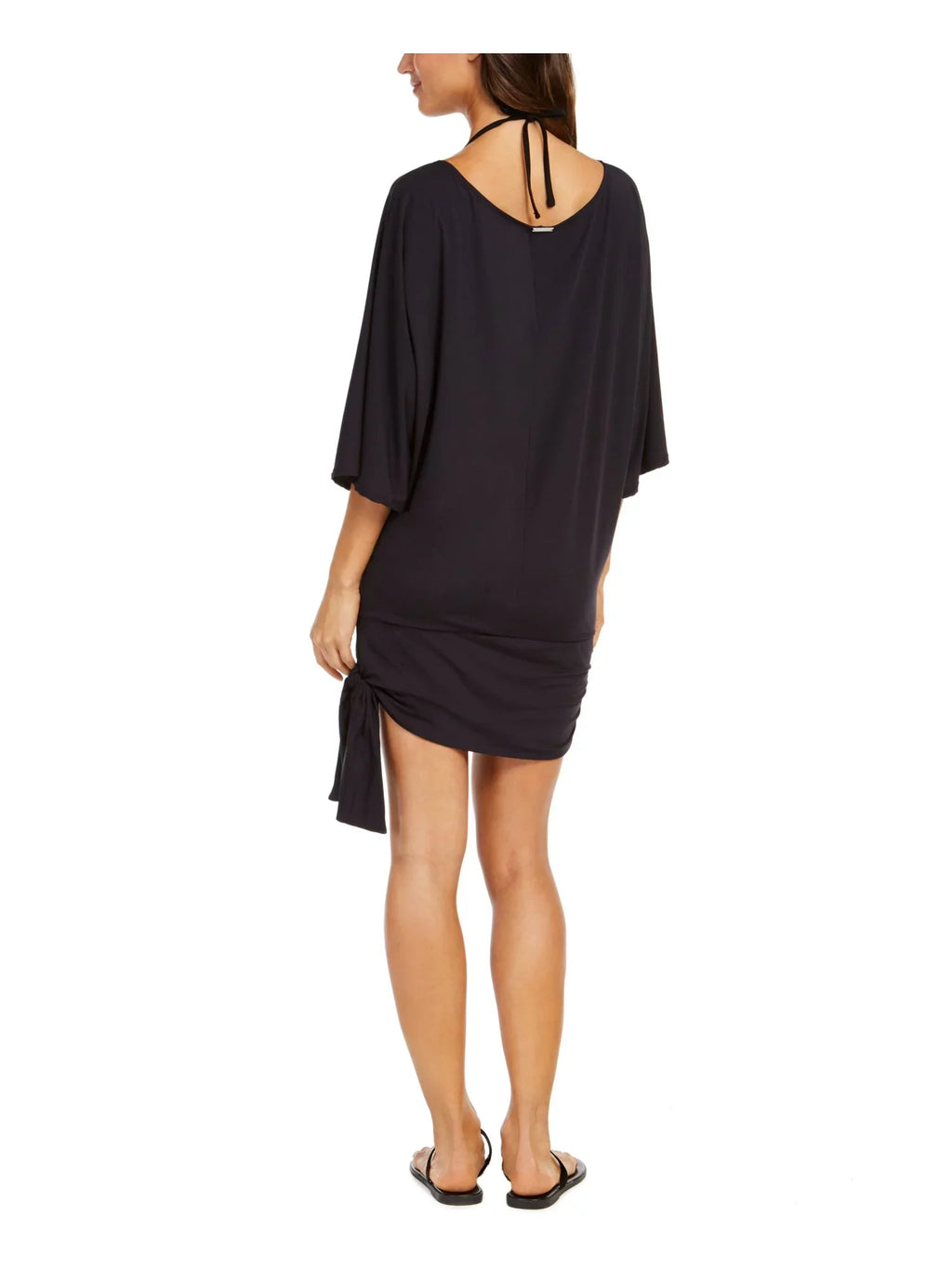 Women's Black Stretch Pullover Dress Side Tie Scoop Neck Swimsuit Cover Up S
