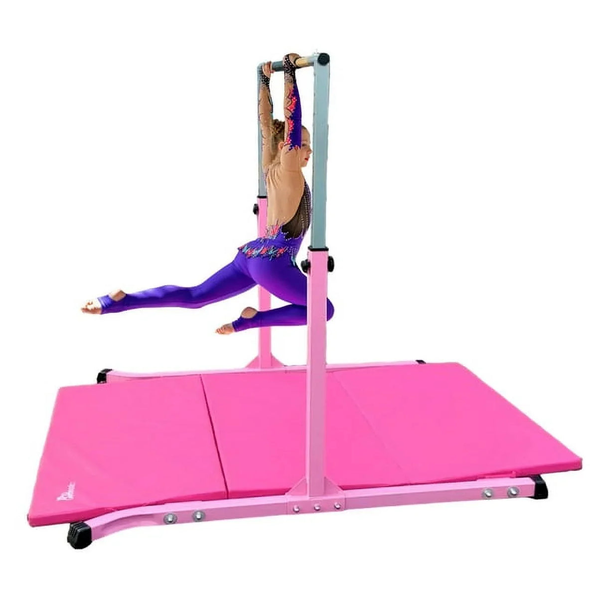 5 Star- Pink Gymnastic Kip Bar for Kids, Expandable 3-5 , Adjustable Height Horizontal Bar, Heavy Duty Curved Legs, Junior Training Equipment, Home Gymnastics, Strong and Durable