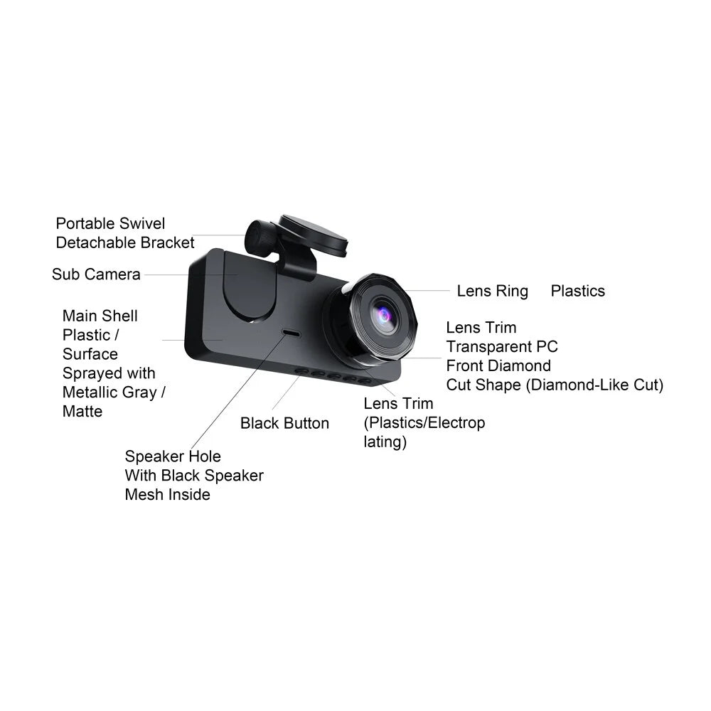 Dazzduo Support Dashcam Motion 1080 P  Driving Camera Dash Recording  Screen 1080 2 Camera-B Loop & 1080 2  Detection One-Key 2 Inch Night-Vision , Rear Front Recorder Lock  Inside
