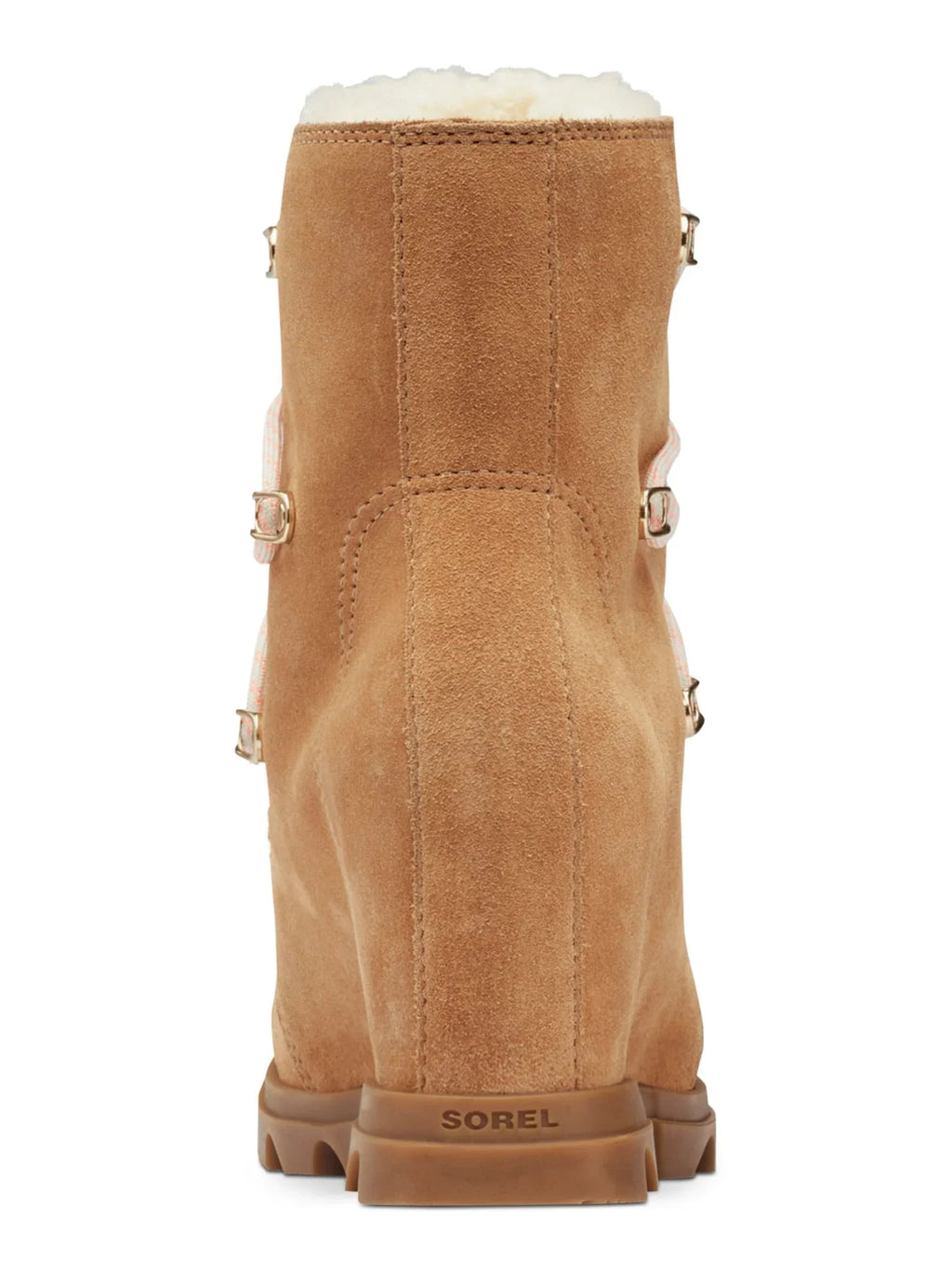 Womens Beige Shearling Tongue Padded Round Toe Lace-Up Leather Booties 5