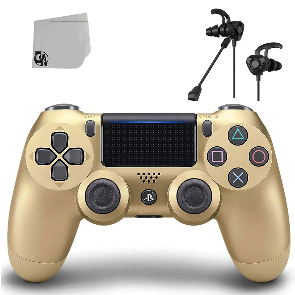 Like New PlayStation 4 DualShock Wireless Gold Controller with Earbuds   Bundle