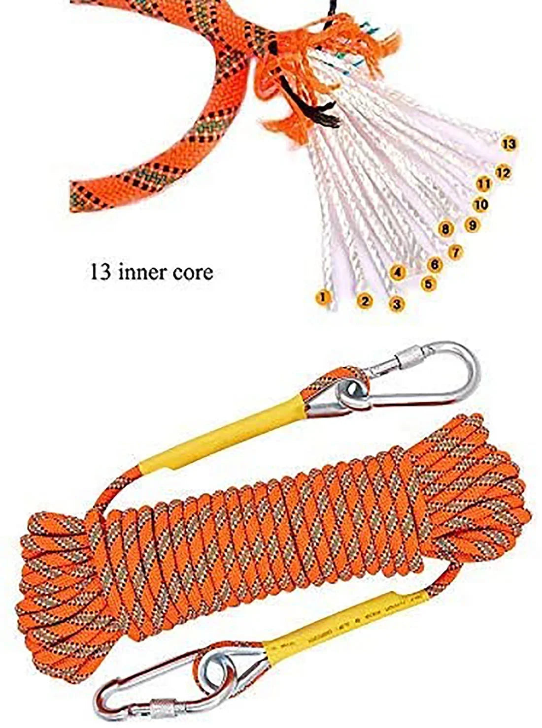 X  Outdoor Climbing Rope 50M(160ft) Static Rock Climbing Rope for Escape Rope Ice Climbing Equipment Fire Rescue Parachute