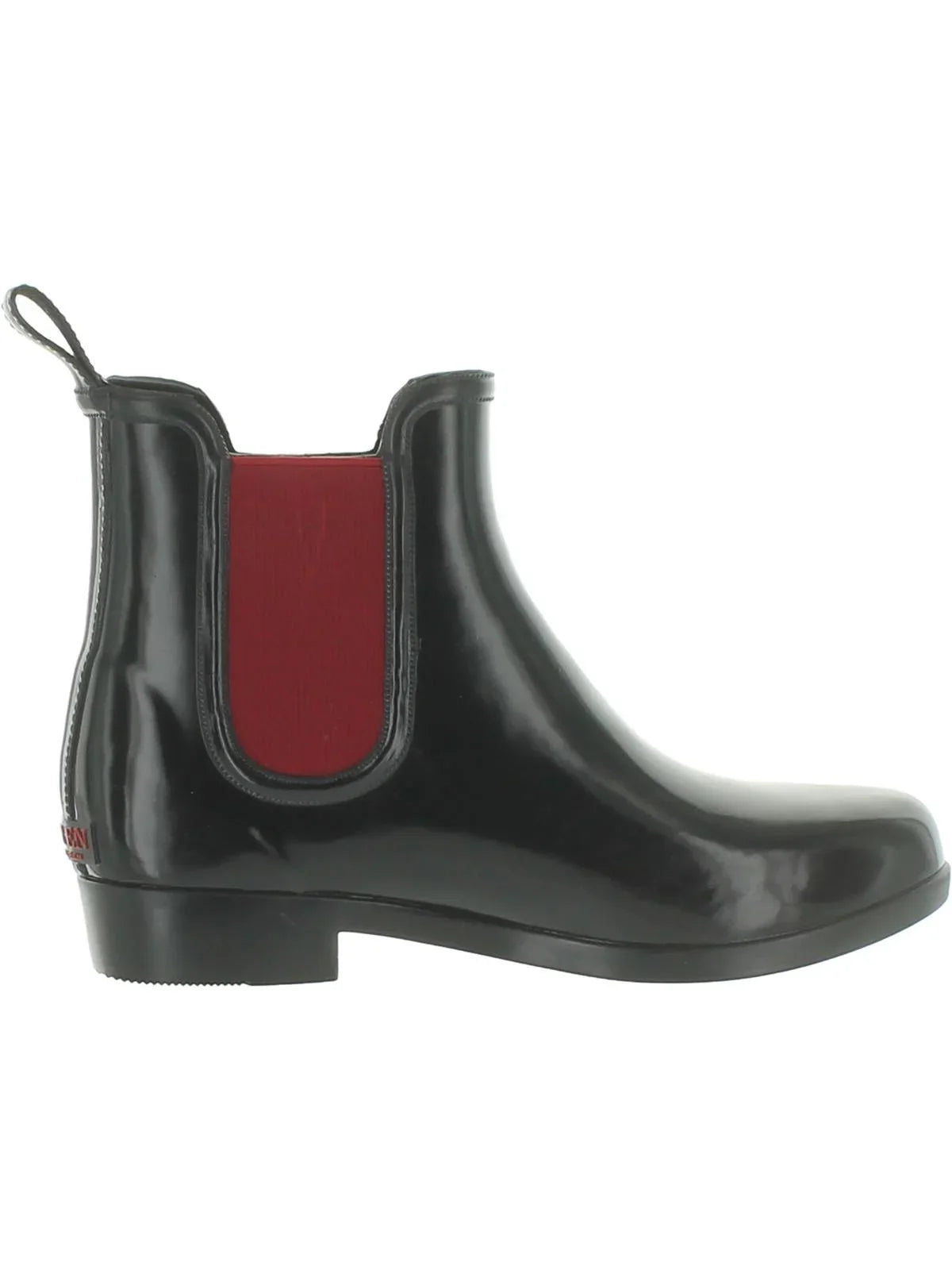 Womens Black Pull Tab Logo Removable Insole Goring Tally Round Toe Block Heel Rain Boots 6 B