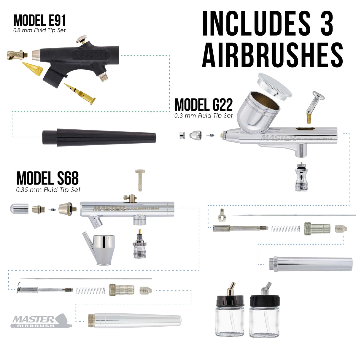 Pro 3 Airbrush System Kit Air Compressor 12 Color Paint Set Hobby Art
