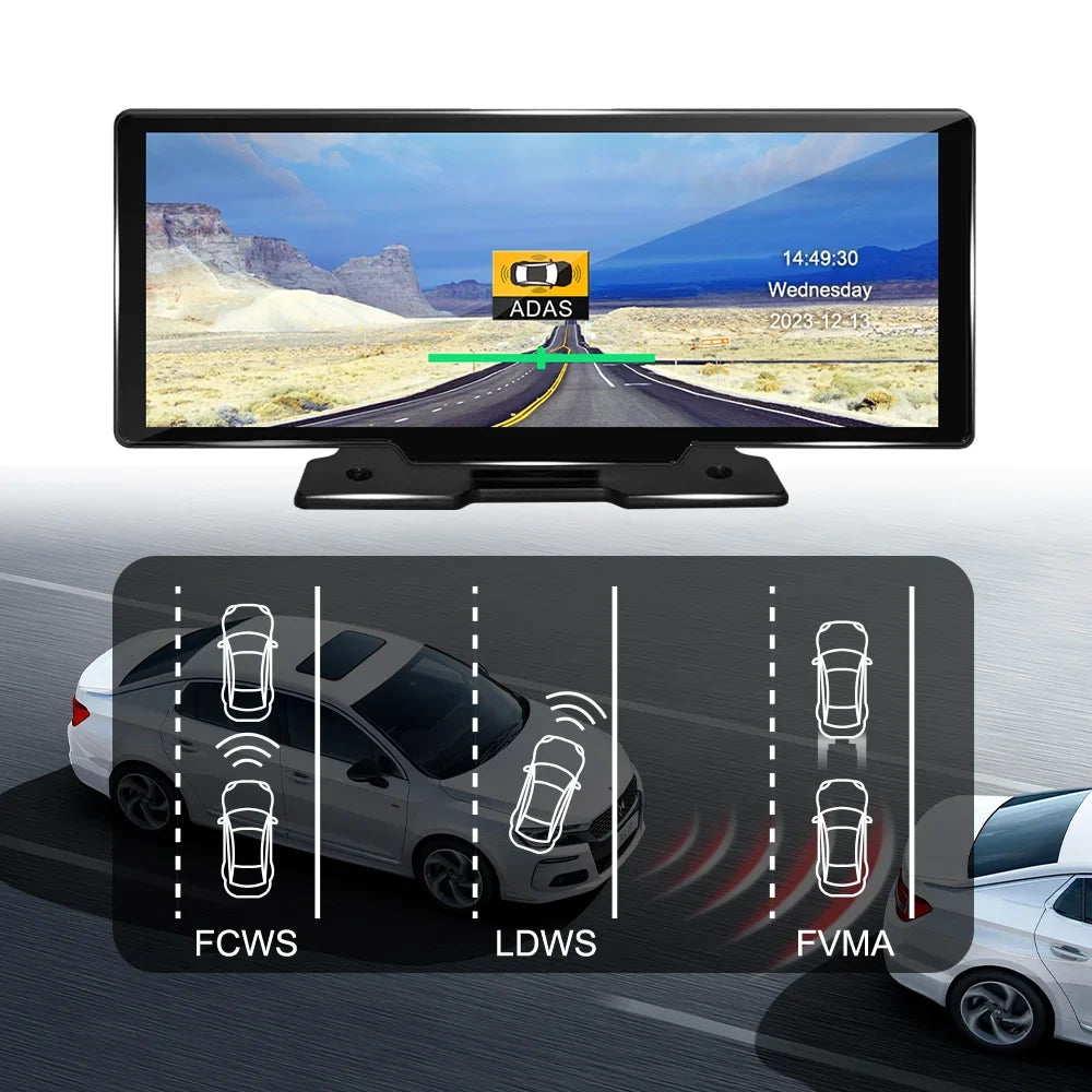 Adas Dash Cam  4K   10.26"   with touch Screen 2 cameras for Front and Back recording Apple CarPlay , Android Auto Portable Navigation