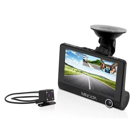MNCD410T Full  Front and Rear View 4"  Screen Dash Camera with 3-Channel Recording, Black