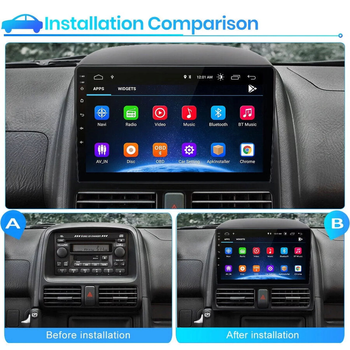 Car Stereo Radio for Honda  2001 2002 2003 2004 2005 2006,2+32GB 9 Inch Touch Screen with Wireless Carplay Android Auto  Navigator Bluetooth WiFi  Radio Mirror Link