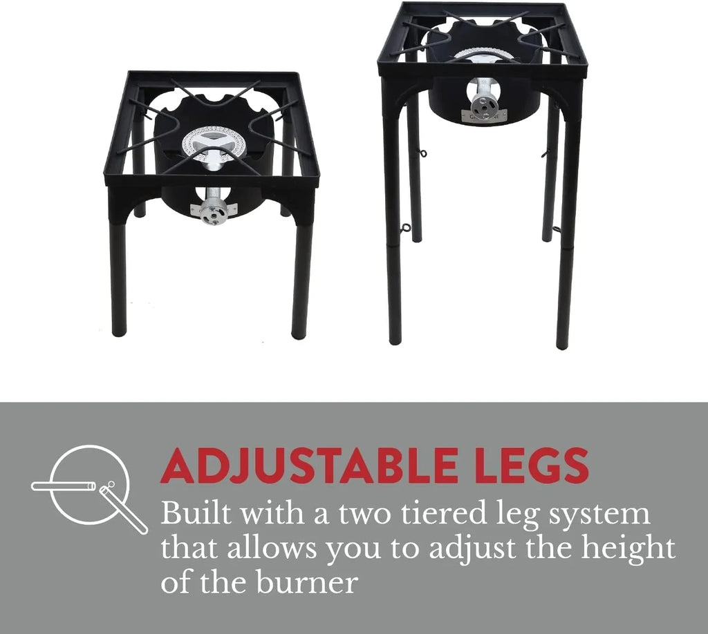 High Pressure Banjo Outdoor Camp Stove with Adjustable Height. 0-20  Adjustable Regulator and Steel Braided Hose (1-Burner)