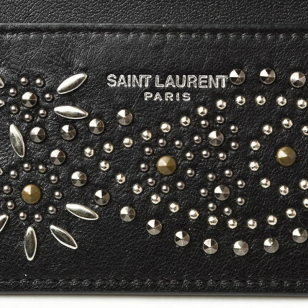 Pre-Owned Saint Laurent / Card Case    Paisley Pattern Studs Leather Black 375949 (Like New)