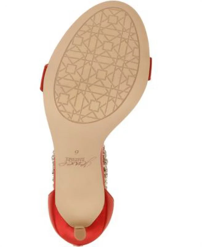 Womens Red Ankle Strap Embellished Unique Round Toe Stiletto Zip-Up Dress Sandals Shoes 8.5 M