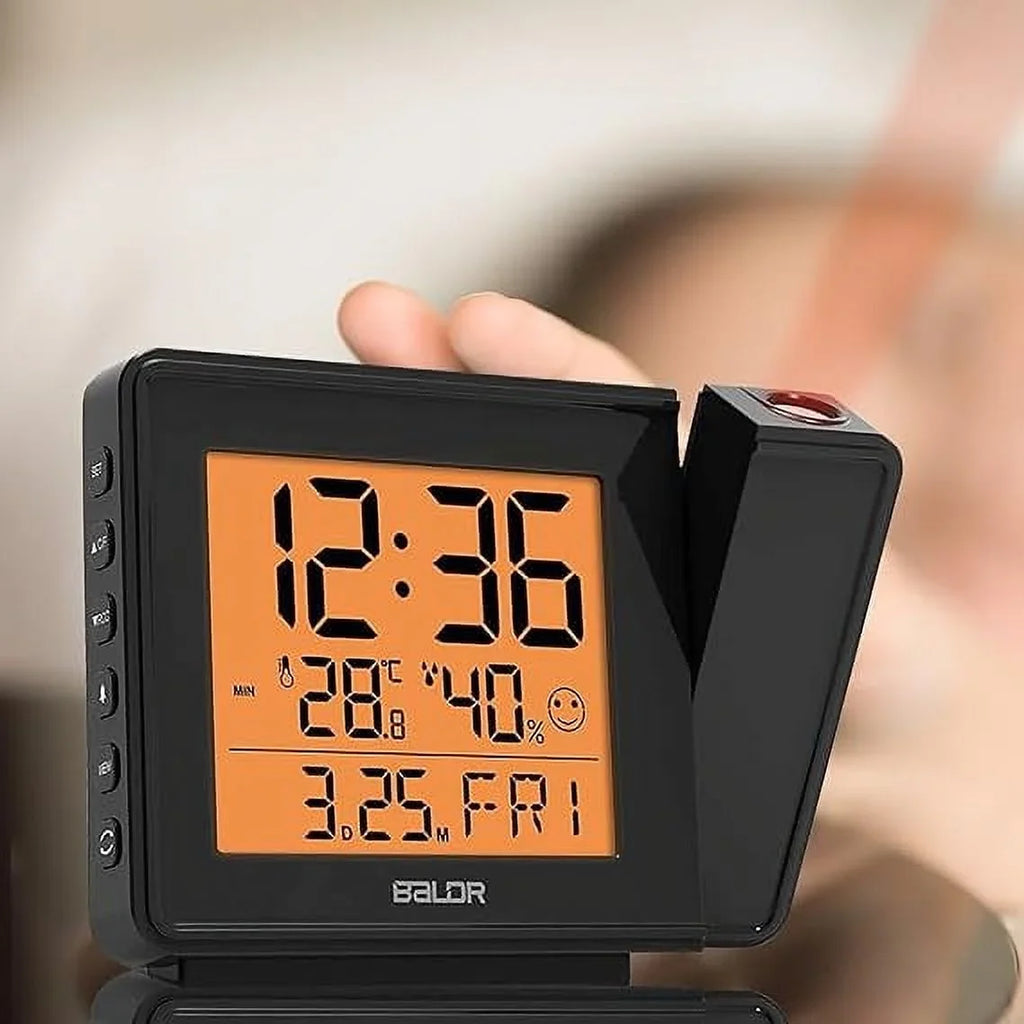 Digital Time Projection Alarm Clock - Atomic Time Projector on Ceiling Wall (Black)