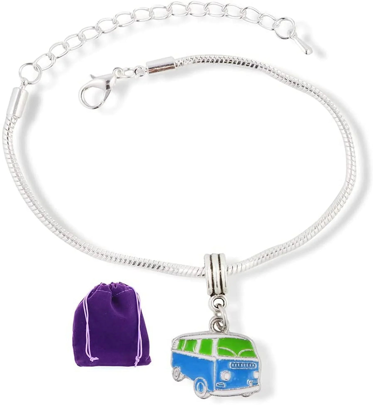 Emerald Park Jewelry  Bus Vehicle Snake Blue and Green Chain Charm Bracelet