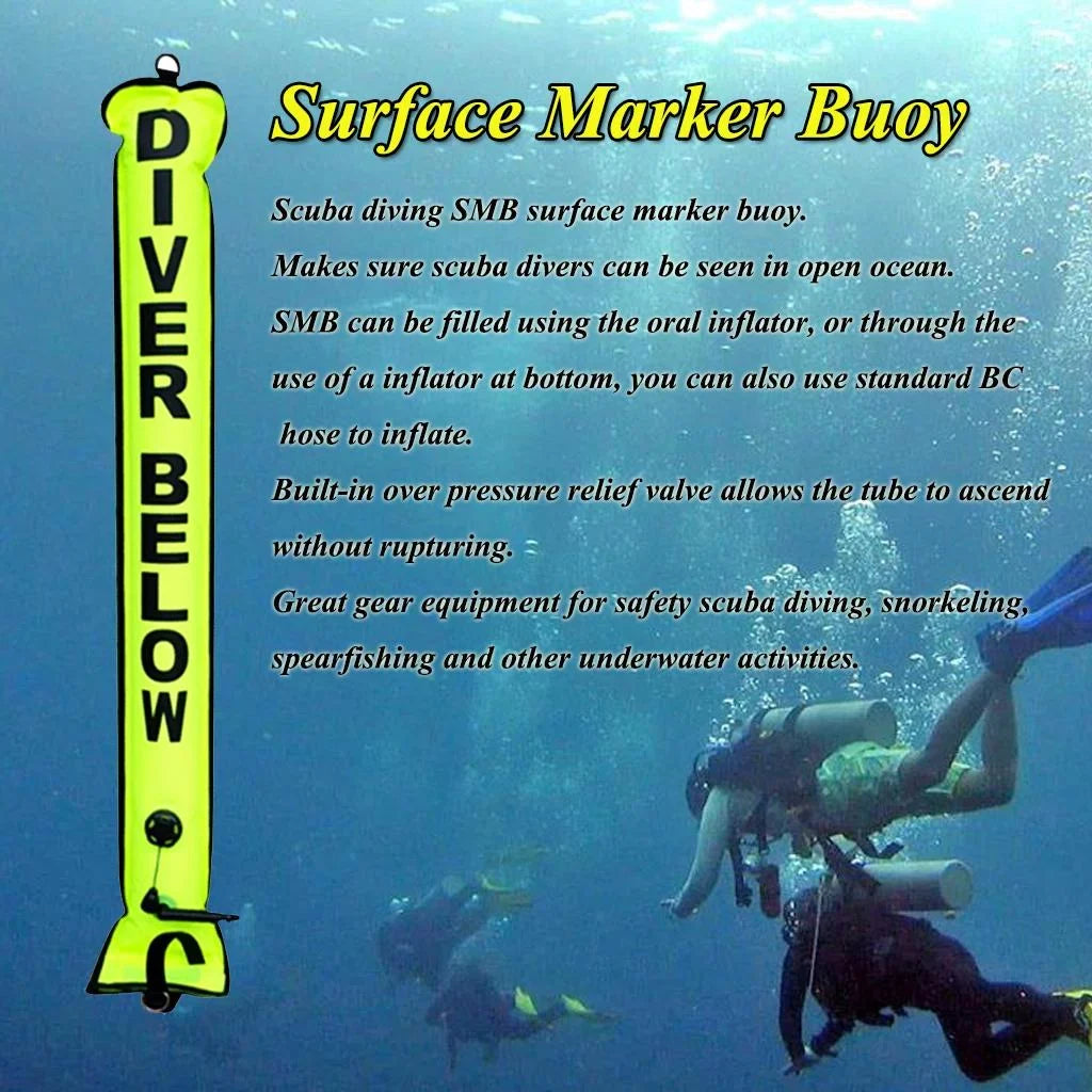 Pro Scuba Diving 4' Surface Marker Signal Tube Safety Sausage with Standard  Hose Inflator for Divers Snorkeling - High Visible & Compact