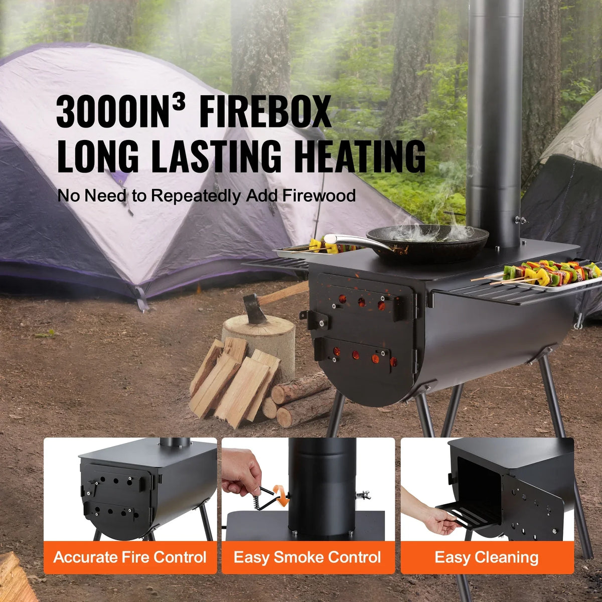 Portable Wood Stove Camping Hot Tent  Stove 118 in for Outdoor w/ Pipes