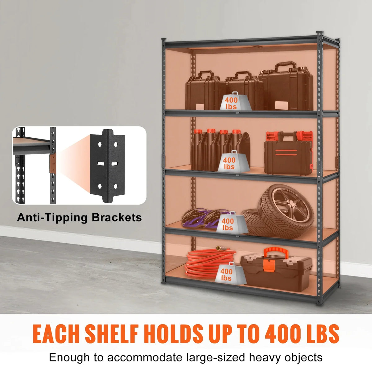 Storage Shelving Unit 72 in. H x 48 in. W x 18 in. D ,Garage Storage Rack 5-Tier Adjustable 2000 lbs Load