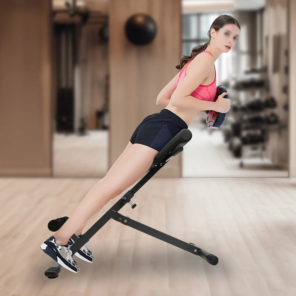 Black Adjustable Roman Chair Workouts Sit up Gym Bench Extension Machine for Home 5-Level 330 lbs